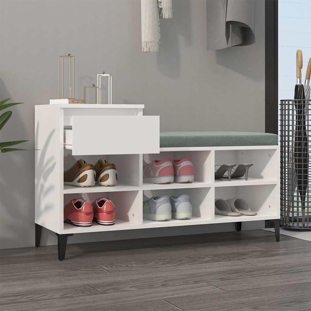 Armoire À Chaussures Blanche Haute Brillance 102x36x60 cm Bois D'ingénierie
