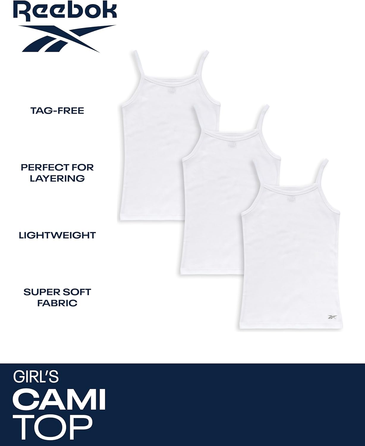Reebok Girls Camisole - 3/6 Pack Pack Super Soft Tag Free Lightweight Cotton Cami Tank Top Undershirts for Girls - Image 2