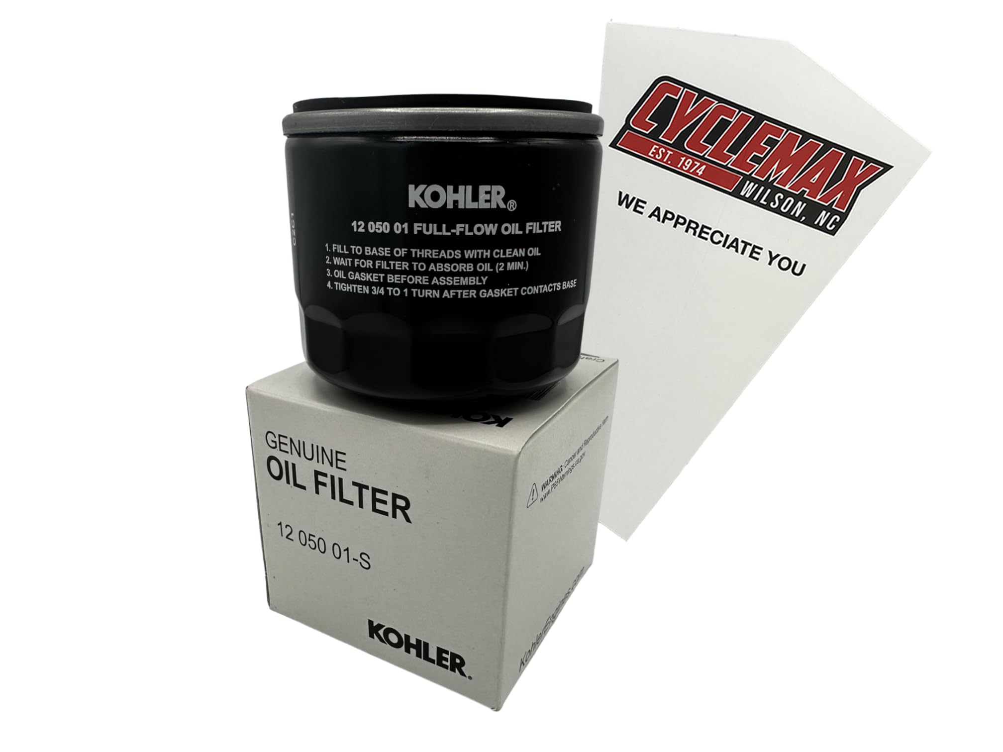 Cyclemax One Pack compatible with Kohler Full Flow Oil Filter 12 050 01-S containing One Filter and a Funnel