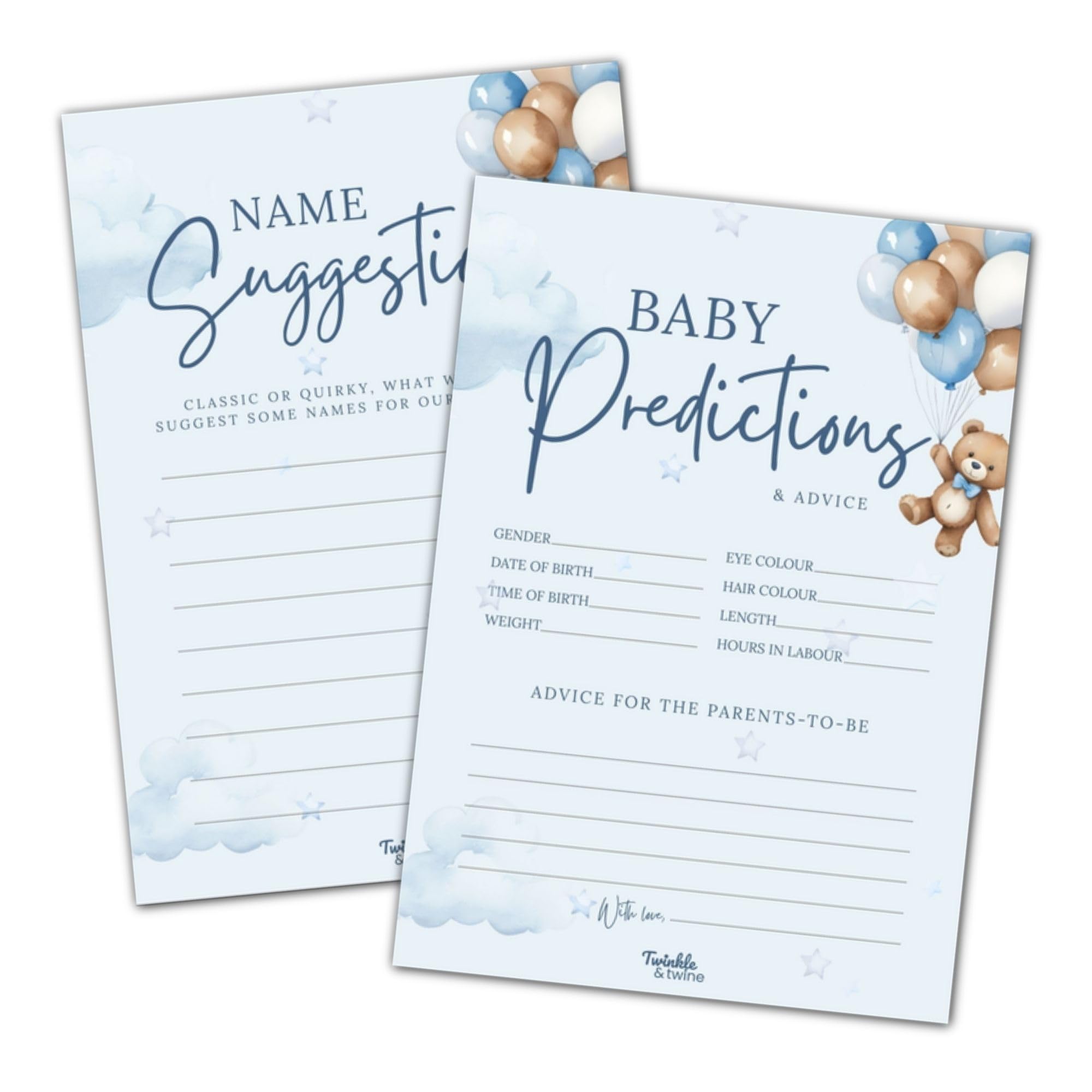Twinkle & Twine Blue Teddy Bear Baby Predictions & Advice - 10 Pack