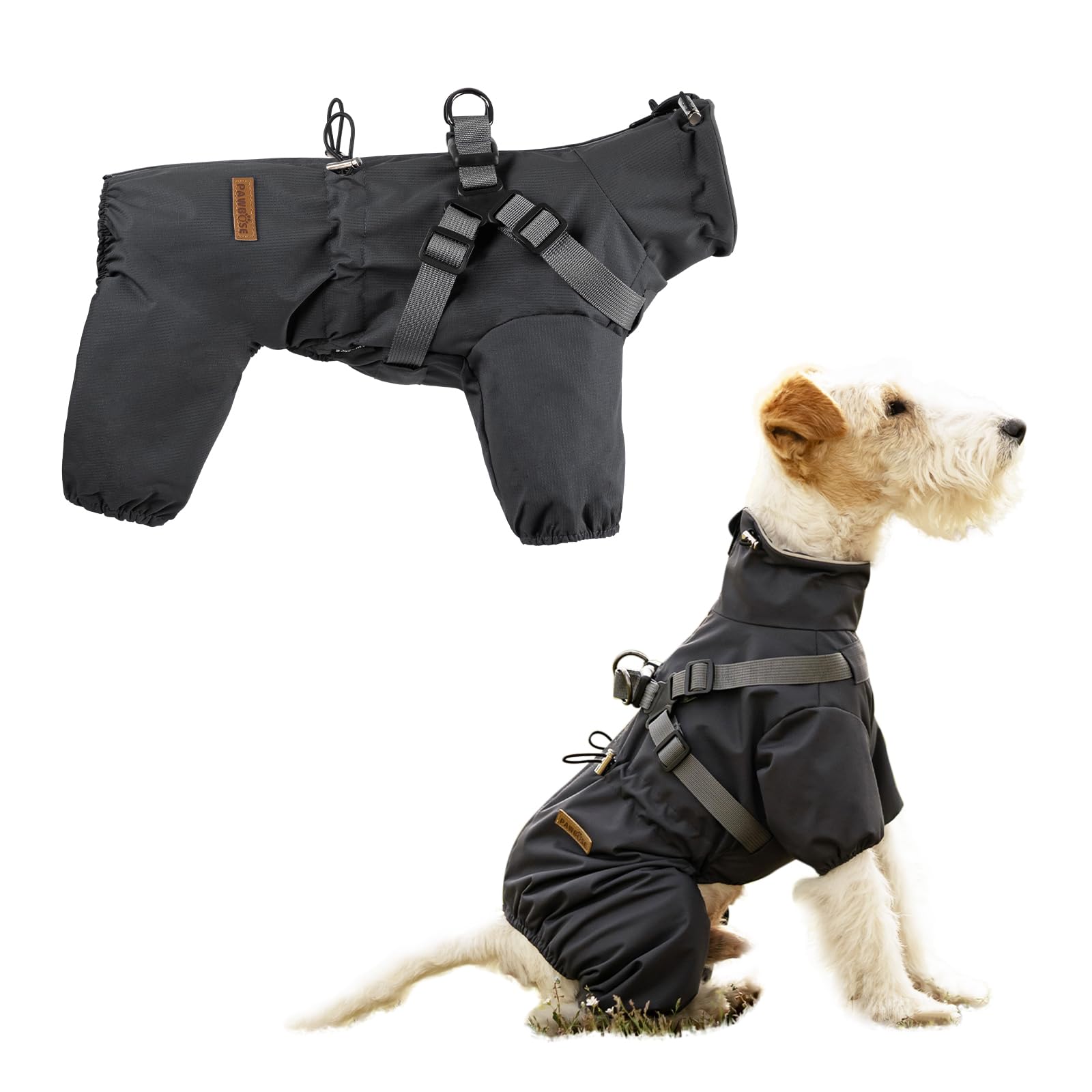 PAWBOSE Imperméables pour Chiens avec Harnais pour Chiens de Petite et Moyenne Taille, Veste de Pluie pour Chien Réglable, Manteau Pluie Chien Réfléchissant, 4 Jambes, Gris, M