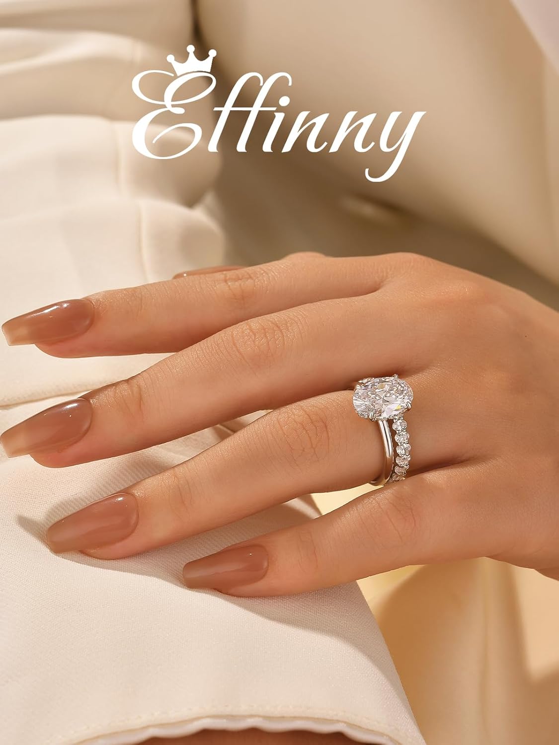 3.5ct Elongated Oval Cut Wedding Ring Set,Solitaire Engagement Ring with Oval Eternity Band,925 Sterling Silver Bridal Ring Set - Image 5