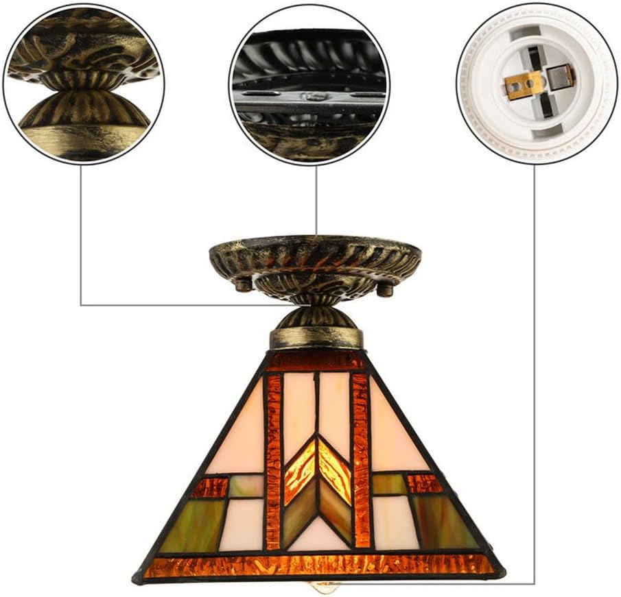 SUSUO Mission Design Semi-Flush Mount Ceiling Light Victorian Style Stained Glass Retro Ceiling Light for Kitchen Dining Room Hallway Cafe