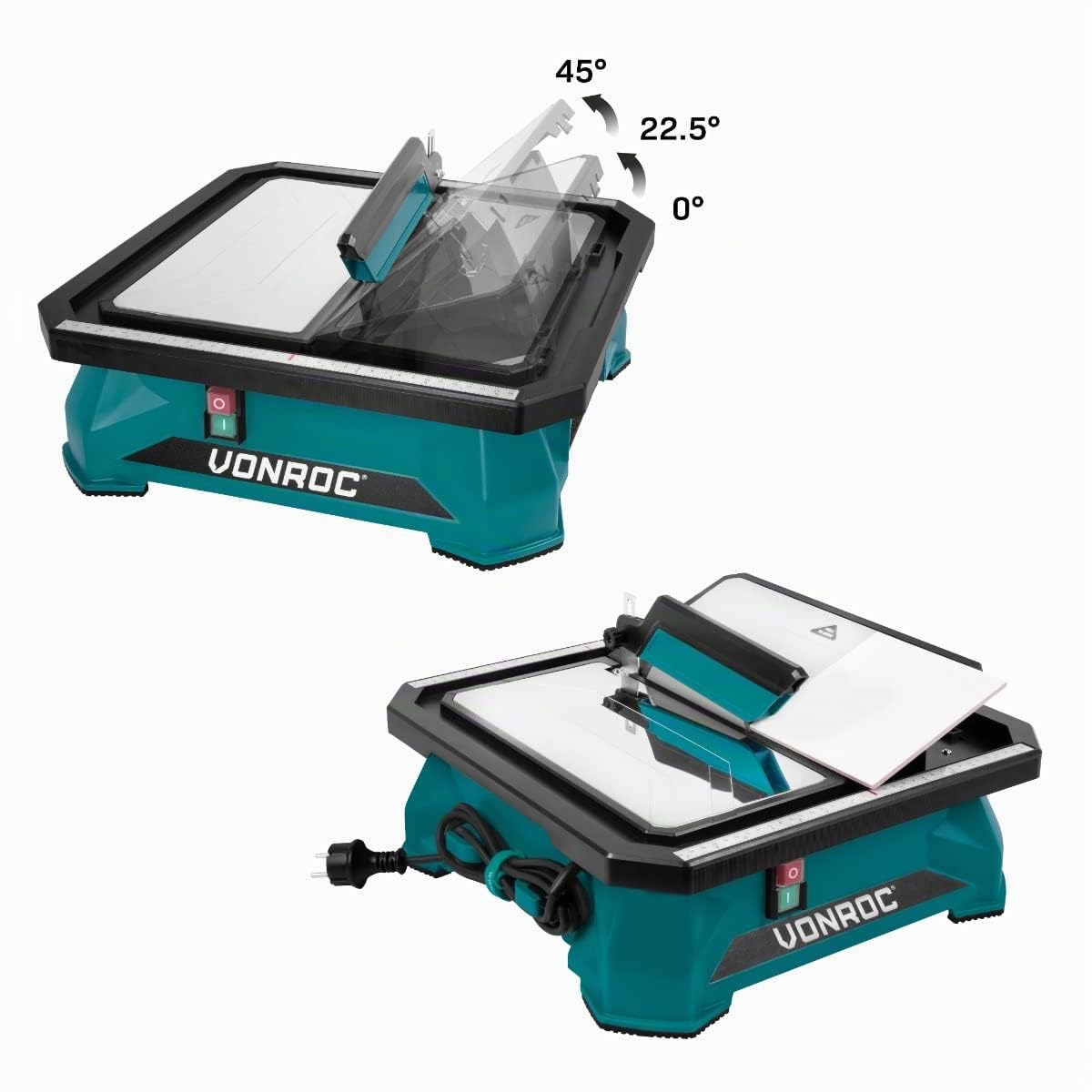 VONROC - Coupe-Carreaux Électrique Filaire 650W - Lame Ø180mm - Réservoir d'Eau Intégré - Plan de Travail 43 x 43 cm