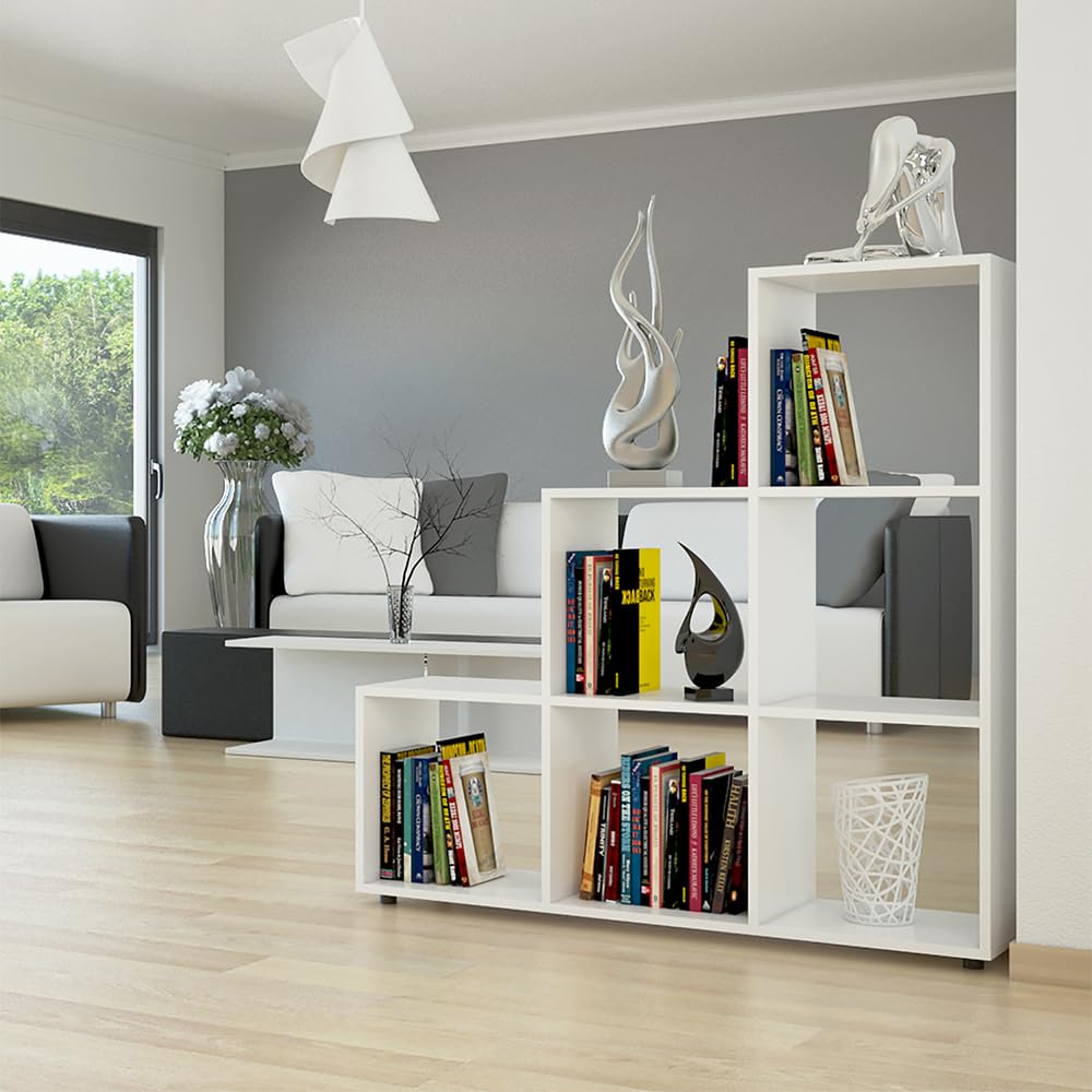 Vicco Scaffale a scale, Bianco, 107.2 x 107.8 cm, utilizzabile come divisorio con 6 vani aperti