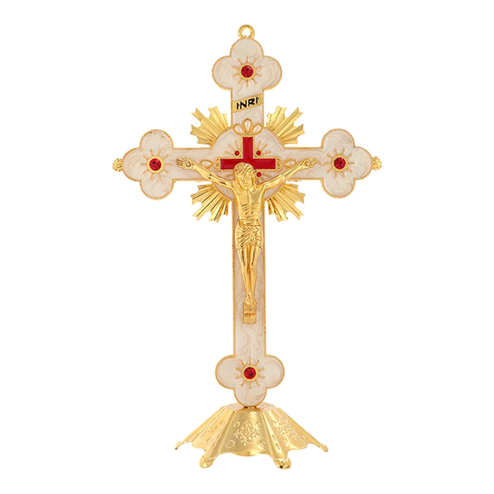 DXEHSEUY Cross Statue Collectible Removable Base Cross Figurine for Shelf Desk Office