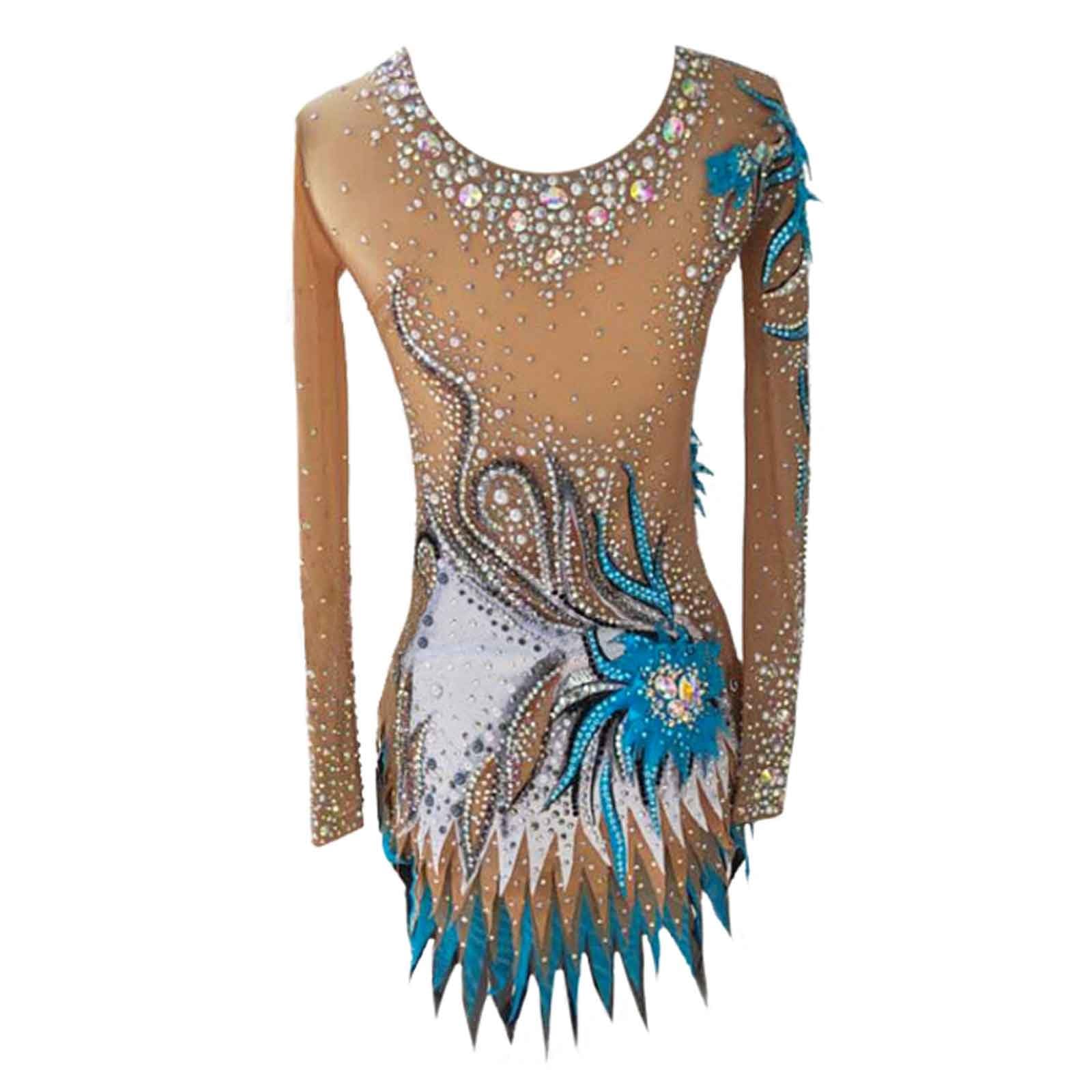 Body Da Ginnastica Ritmica for Donna E Ragazza, Body Da Ginnastica Con Decorazione Di Strass A Maniche Lunghe