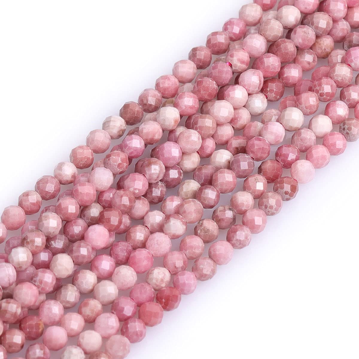 Gem-Inside 3mm AA Grade Rhodonite Natural Gemstone Faceted Round Semi Precious Loose Seed Beads for Jewellery Making 15" Strand