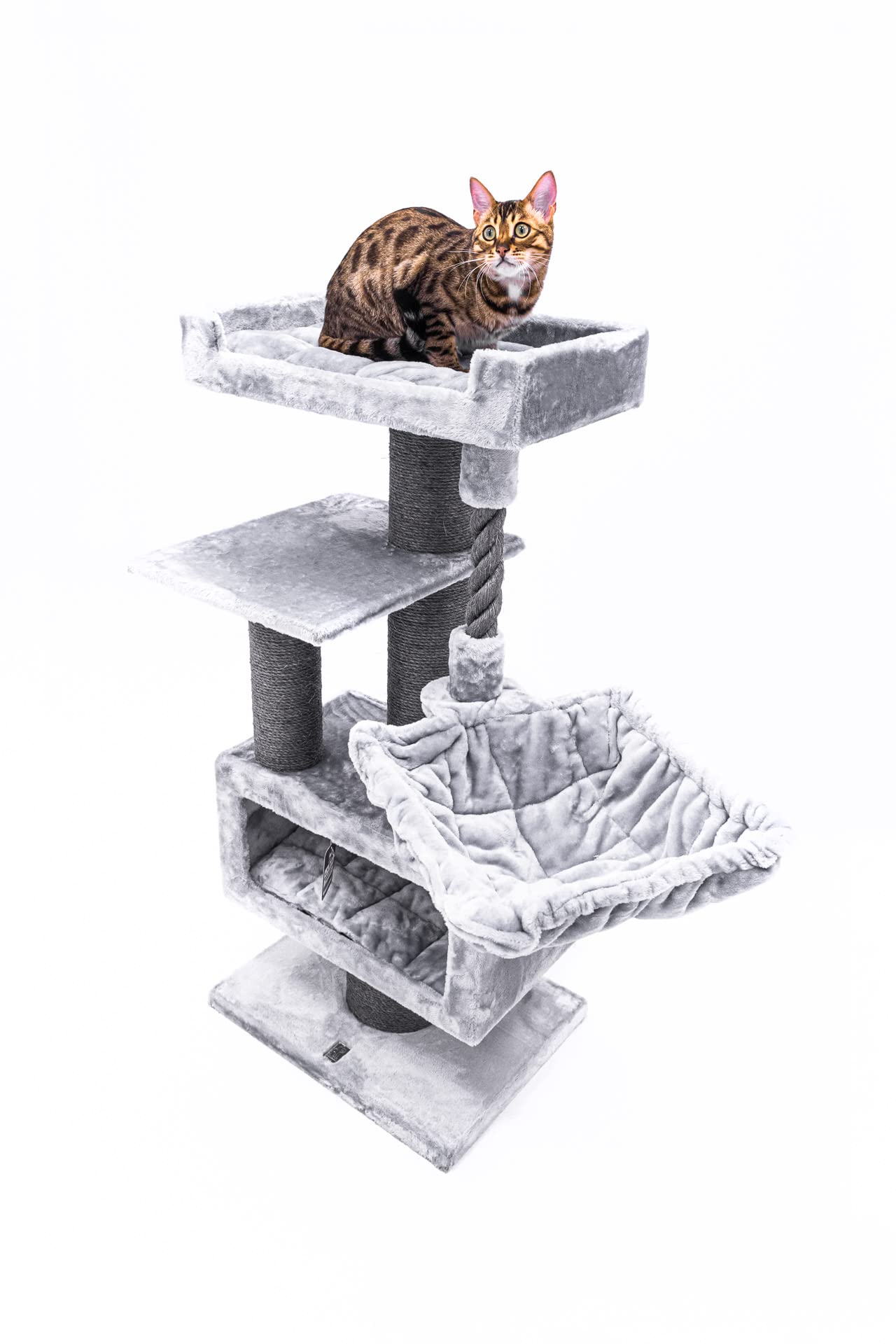 Petrebels Arbre à Chat Parklane 131 cm, Couleur Gris, Design Arbre à Chat avec Hamac