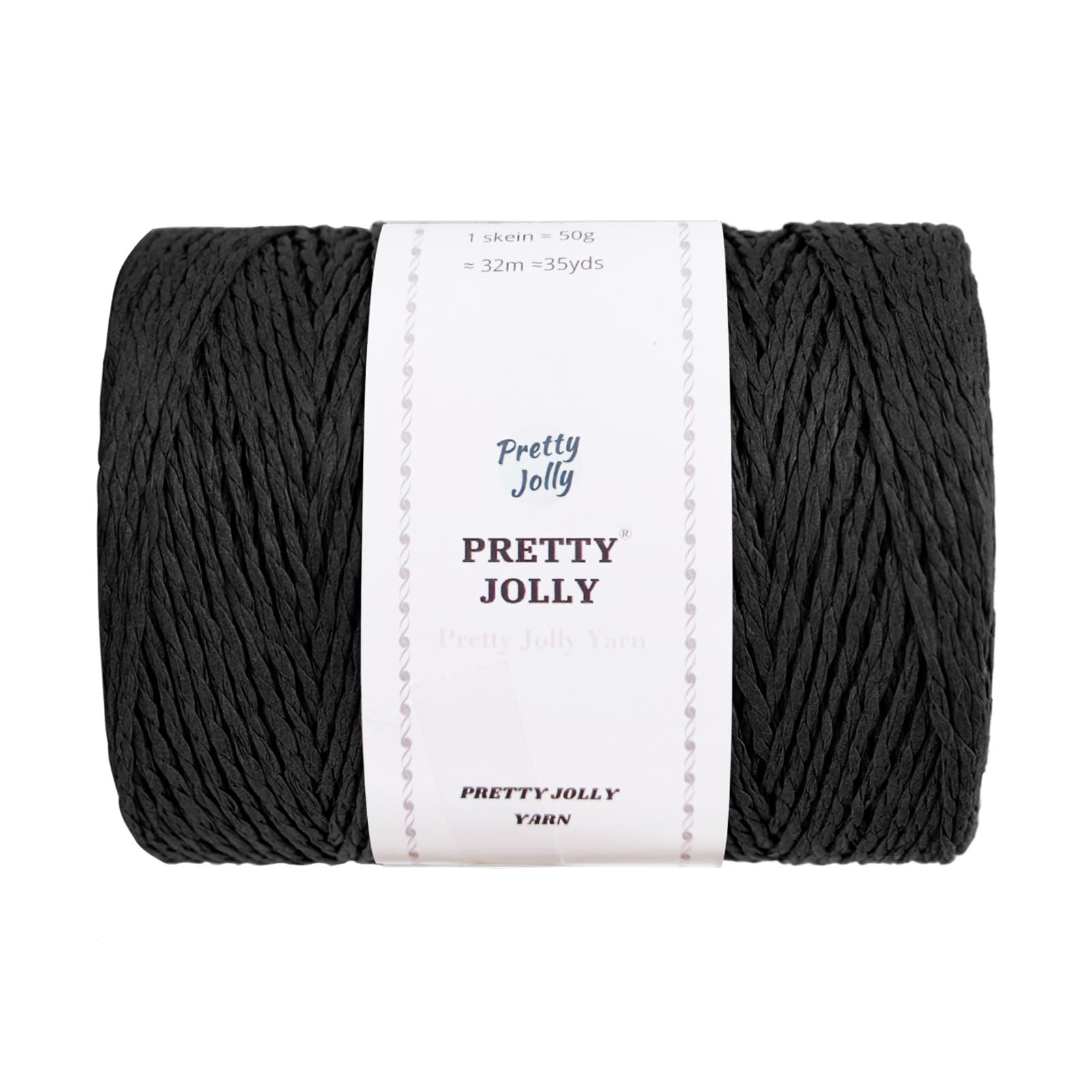 Pretty Jolly 1 Skein Paper Yarn for Crocheting -Easy Croceht, Raffia Yarn for Sun Hat & DIY Home Decor (Total 150g/240m) (Black)