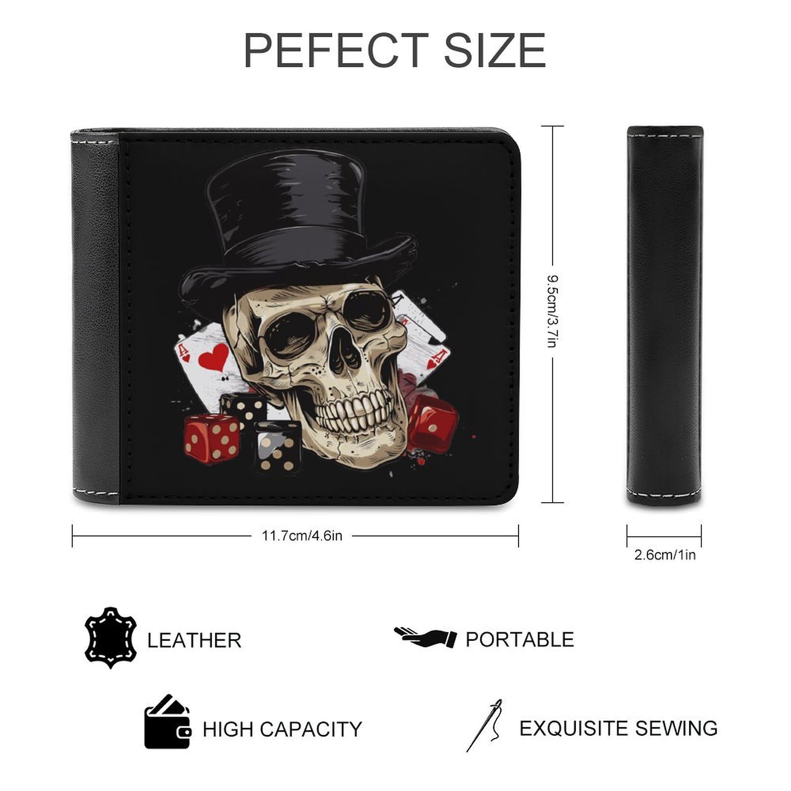 Skull Poker Funny Billfold Wallet Credit Card Holder Slim Passcase Pouch Purse for Men Women