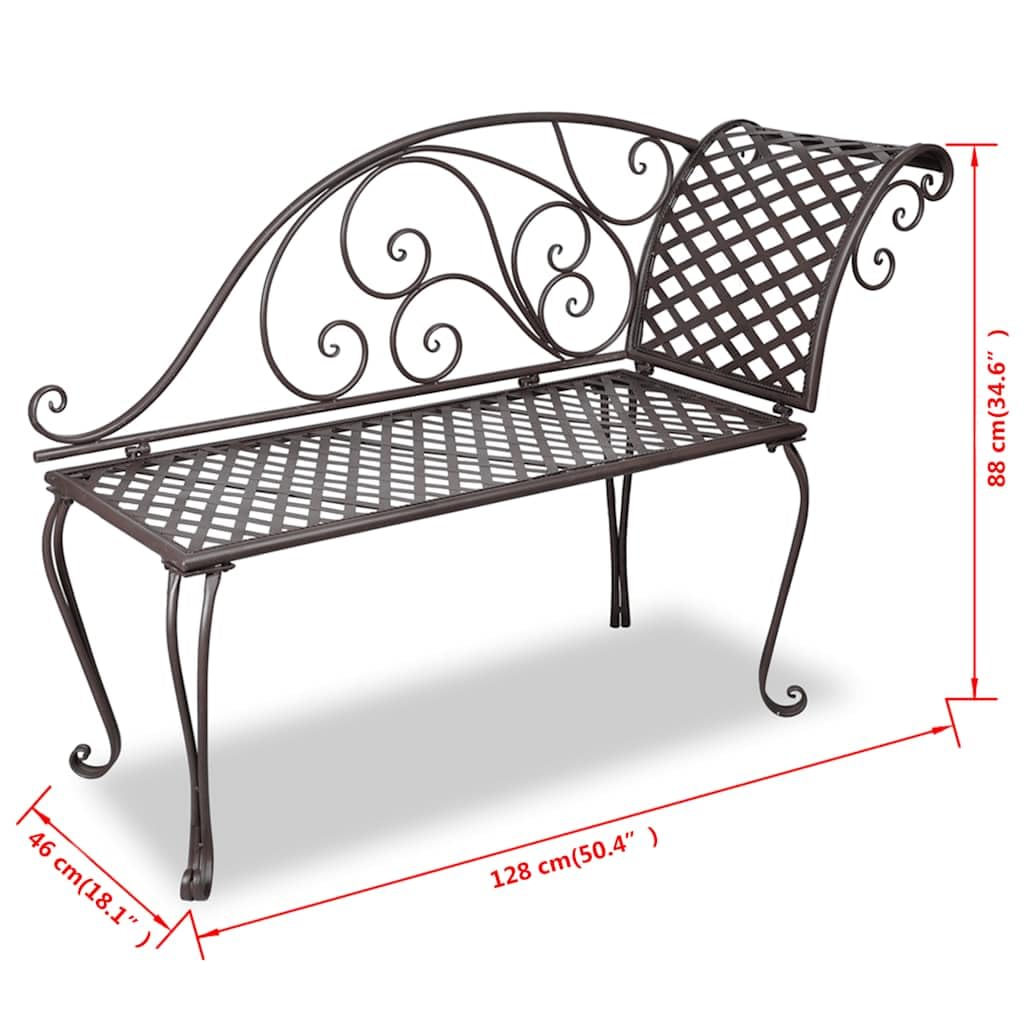 Chaise longue de jardín de 128 cm, acero envejecido, resistente a la intemperie, muebles de jardín con diseño de adornos para terraza, balcón, porche y exterior