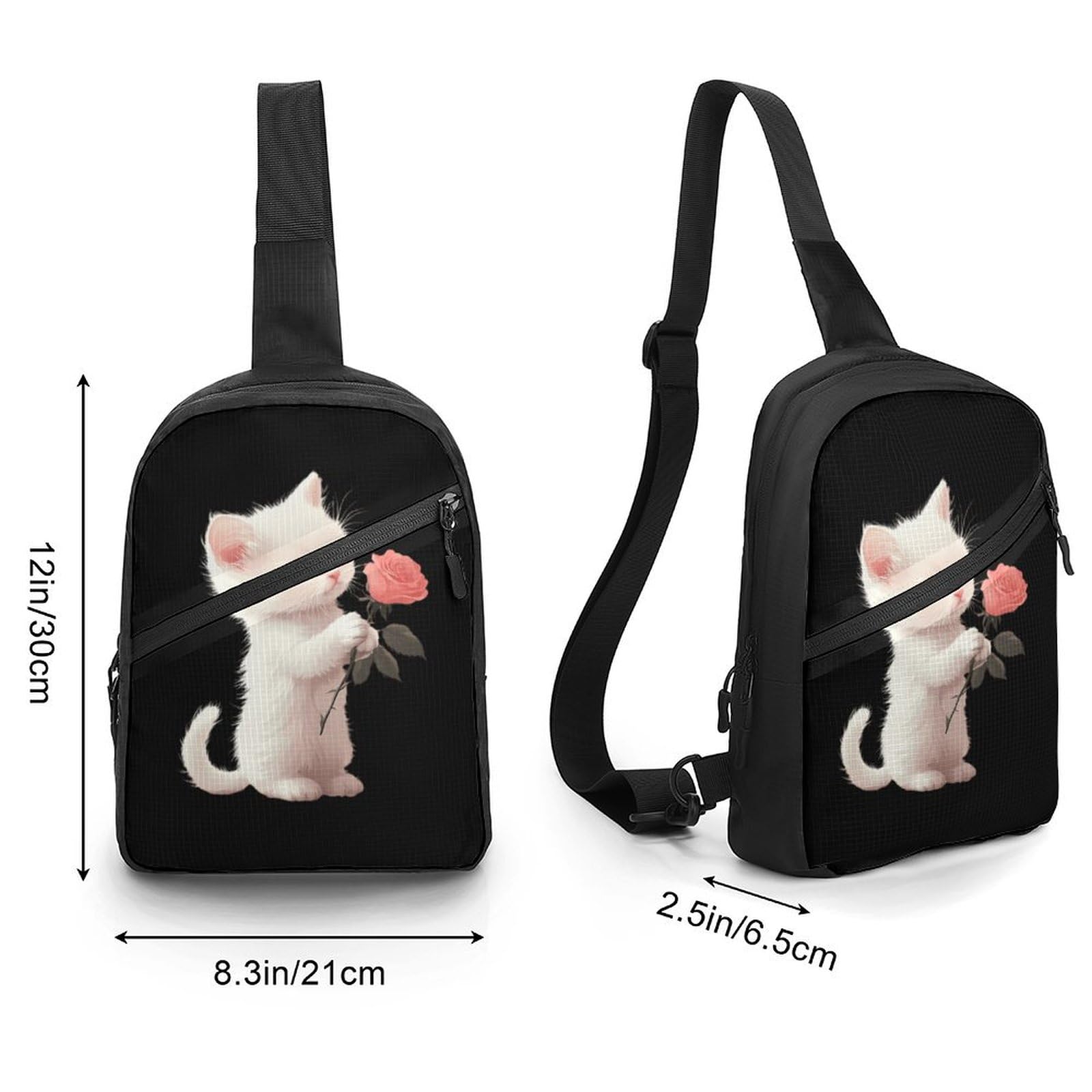 Cute Kitten Cat Holding A Rose Chest Bag Foldable Crossbody Unisex Pack Travel Hiking Adjustable Shoulder Straps Sling Bags