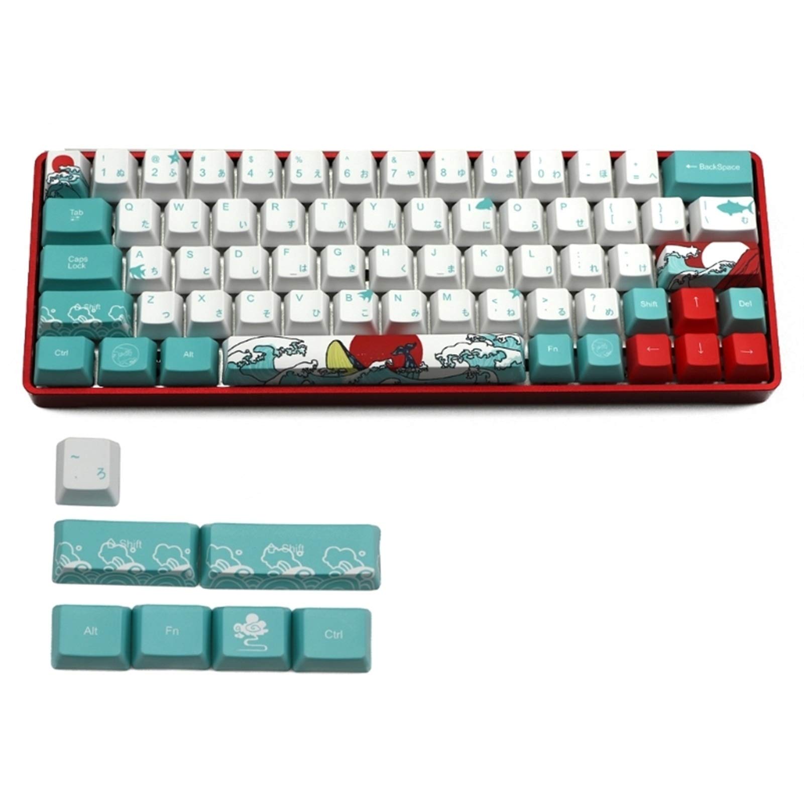 Keycap Mechanical Keyboard Cap 71 مفاتيح البحر الروسي كورال Ukiyo-e Keycap صبغ Sublimation OEM الشخصي ل GH60 GK61 GK64 A6HE (Color : B)