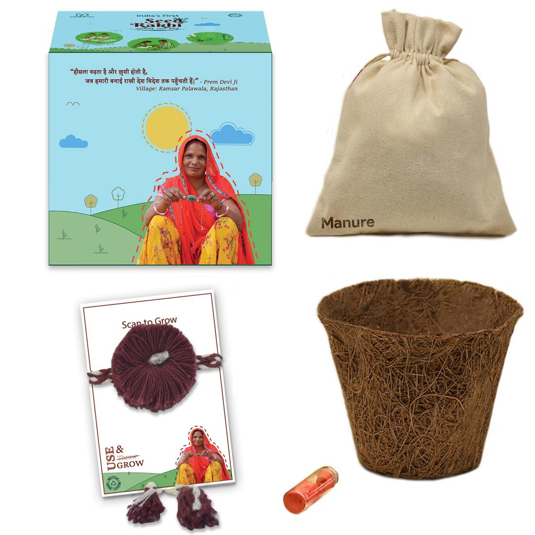 SeedRakhi Eco-Friendly Red Rakhi Cotton Embroidery Thread with Criss-Cross Rounding of Raksha Bandhan Box for Brother-Rakshabandhan Combo for Brother, Plantable Rakhi, Seed: Cotton