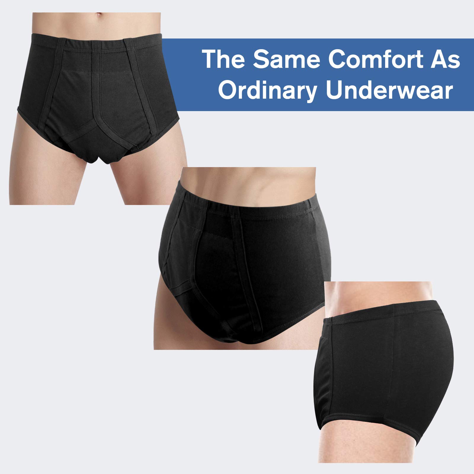Men's Incontinence Underwear 3Packs Bladder Control Briefs Washable