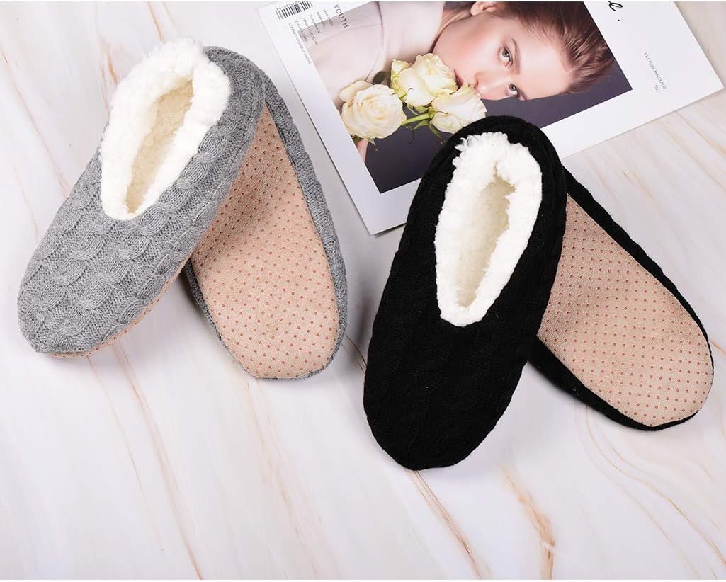 Panda Bros 2 Pairs Slipper Socks For Women With Grippers, Fuzzy Womens Slipper Socks With Non Slip Bottoms, Cozy Warm House Slippers - Image 3