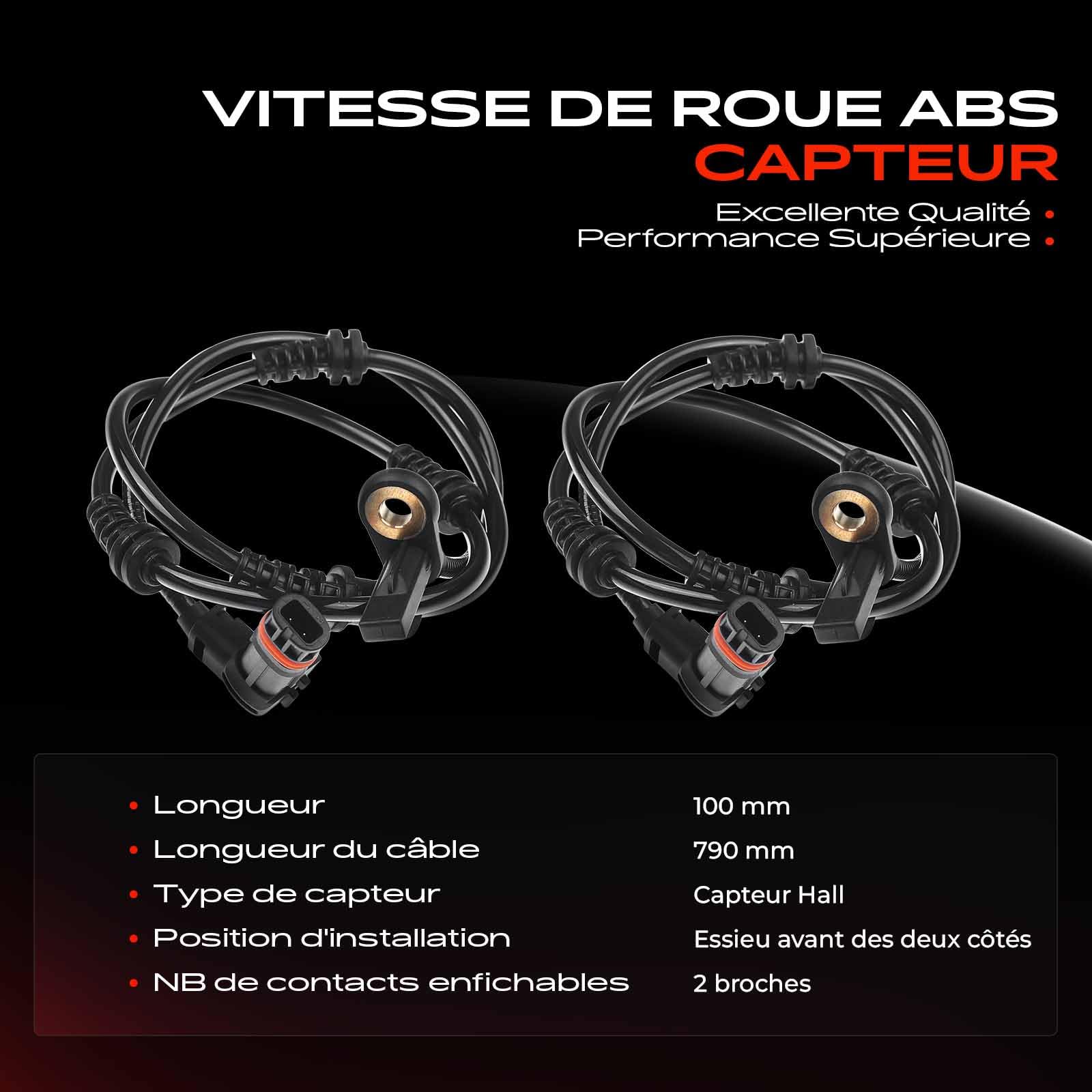 Frankberg 2x Capteur ABS 2-Pôles Compatible avec Classe R V251 W251 Classe M W164 Classe GL X164 Remplacer# 1645401617