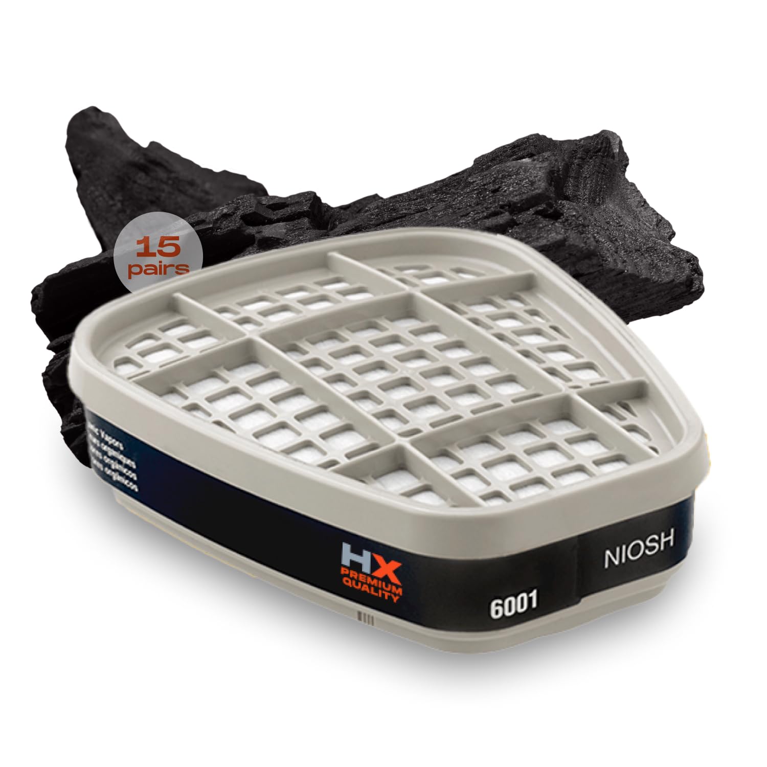 HARDIWORX 6001 Filter Cartridges for Respirator, Particulate P100 Filter, for Half and Full Face Pieces 6200, 6800, 7200, FF-400 Series, Respirator p100 Against Organic Vapors, 6001 Cartridge 15 Pair