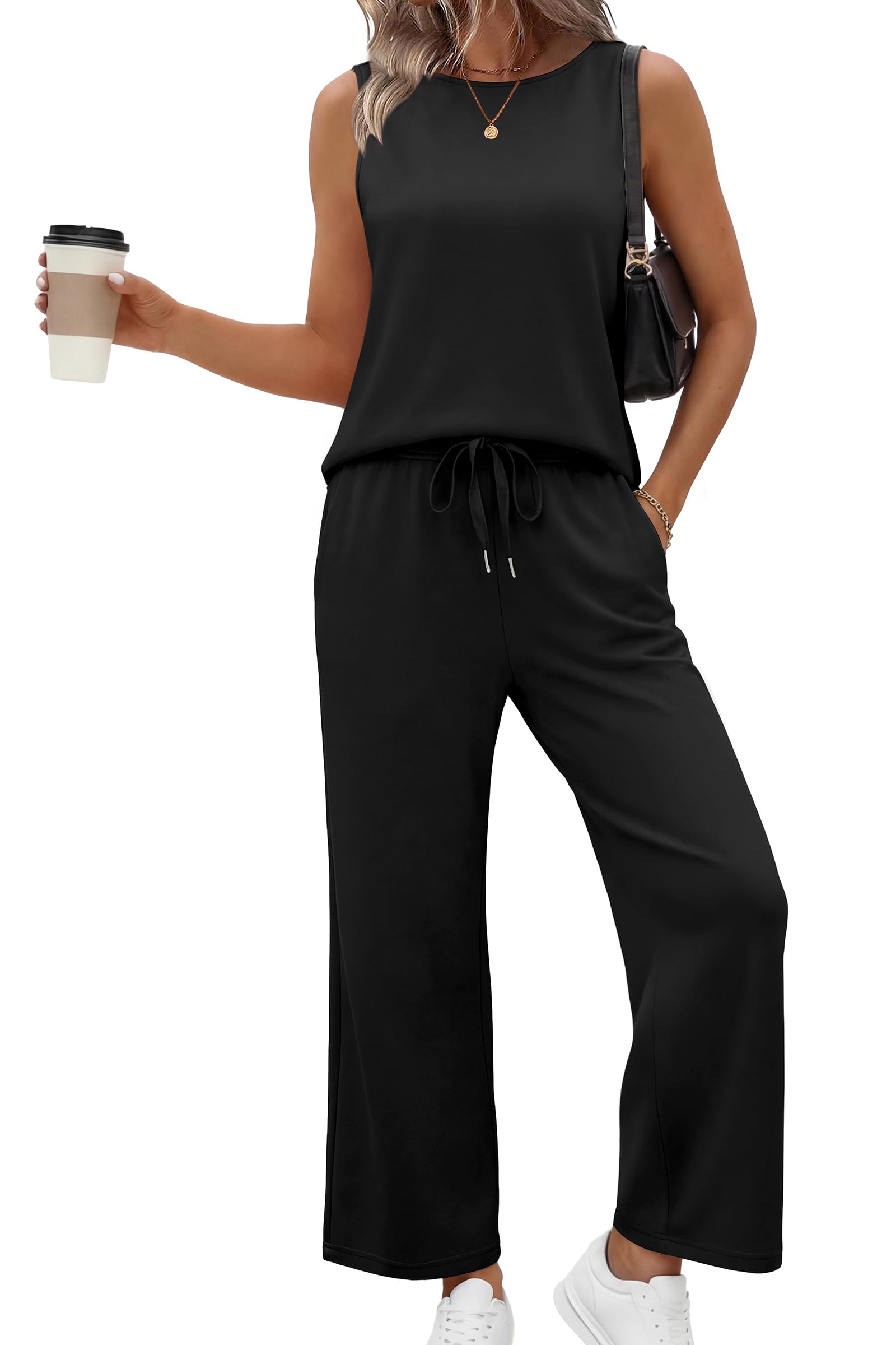SAMPEEL Two Piece Sets for Women Summer Outfits Beach Vacation Clothes Wide Leg Crop Pants