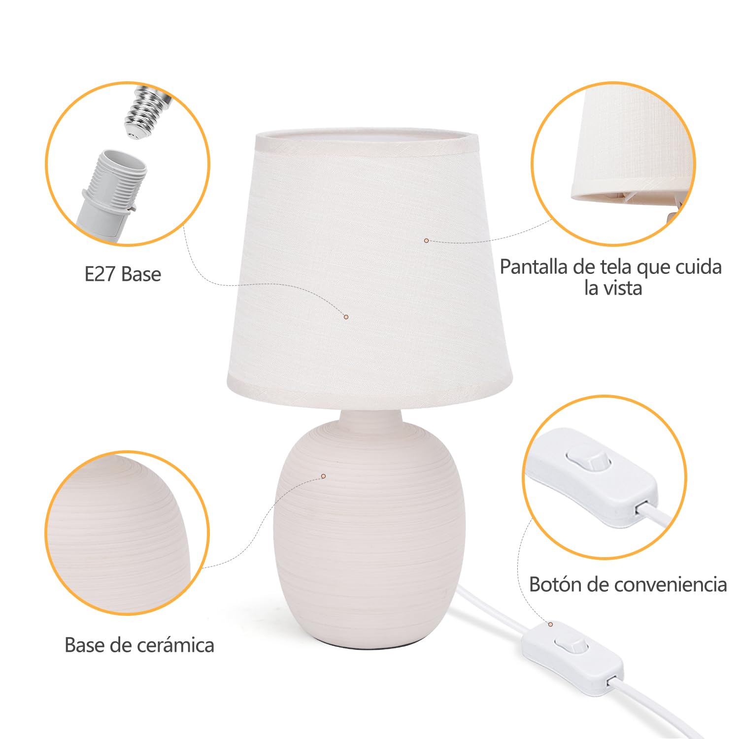 Aigostar - Lampa stołowa E14, lampka nocna LED, abażur z tkaniny, klasyczna lampa biurkowa w stylu vintage do sypialni, gabinetu, salonu itp.