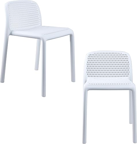 CozyBlock Punch - Silla de comedor apilable perforada para interior y exterior, juego de 2 (color blanco)