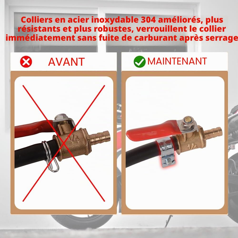 Oldbones Réservoir auxiliaire de gaz Réservoir universel pour moto Kit d'outils de réparation de réservoir de gaz Récipient de carburant 2L avec tuyau de carburant et soupape d'arrêt