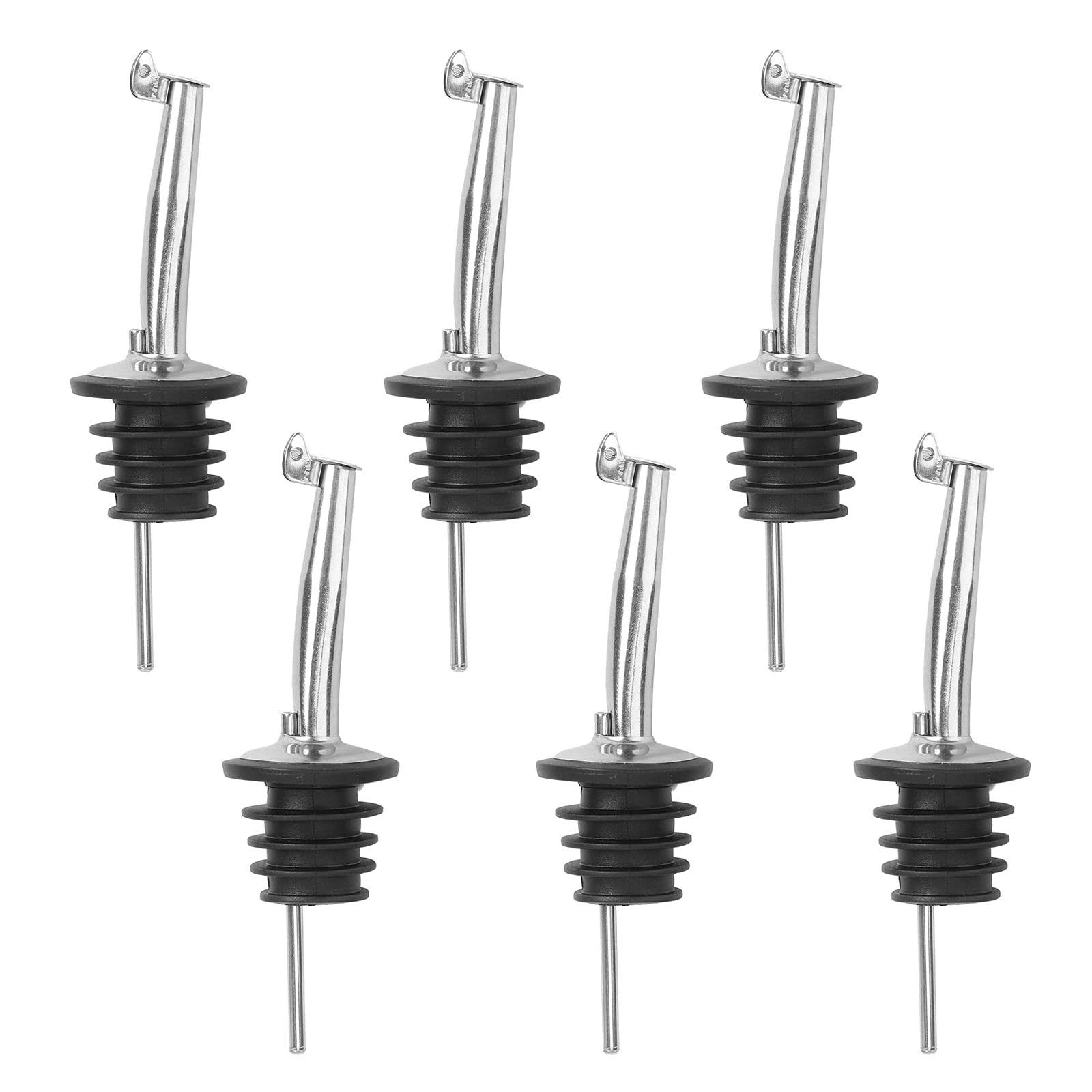 Lahviuu Silver & Black Bottle Pourers,6 Pcs Stainless Steel Speed Pourer With Hinged Flip Top Cap,Freeflow Pourers Liquor Pourer,For Wine Olive Oil Coffee Syrup Vinegar