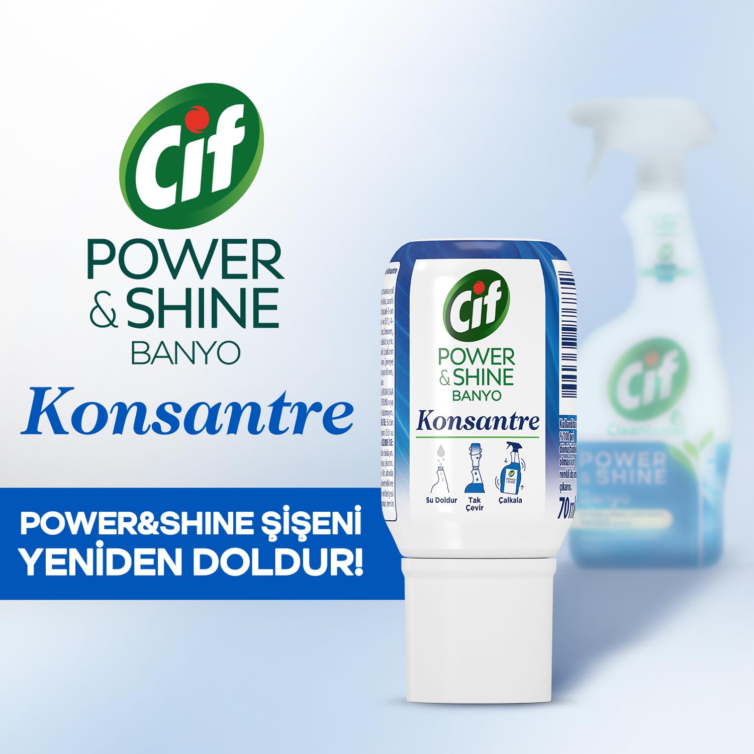 Cif Power & Shine Konsantre Banyo Yüzey Temizleyici Sabun ve Kireç Leke Çıkarıcı 70 ml