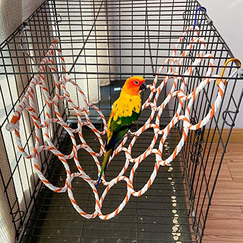 Bird Hemp Rope Net Swing,Parrot Perch Climbing Rope Ladder,Hammock Hanging On Parakeet Cage Wiht 2 Hooks,Chew Toys For Greys Cockatoo,Cockatiel,Conure,Lovebirds,Canaries,Little Macaw 13.8" X 23.6" #TOP2
