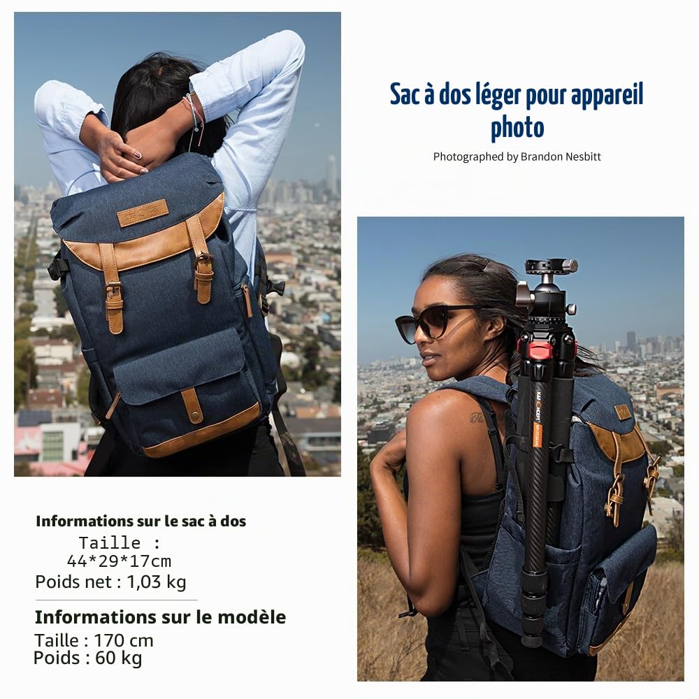 K&F CONCEPT Sac à Dos Appareil Photo, DSLR Sac de Voyage avec Housse Imperméable Inclus pour DSLR Canon Nikon Sony Olympus (XL)
