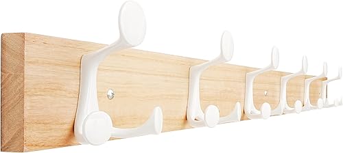 Miniatura 291 de SKOLOO Perchero de madera blanca de 17 pulgadas con 3 ganchos triples, ideal para entradas familiares, aulas y almacenamiento de suministros para