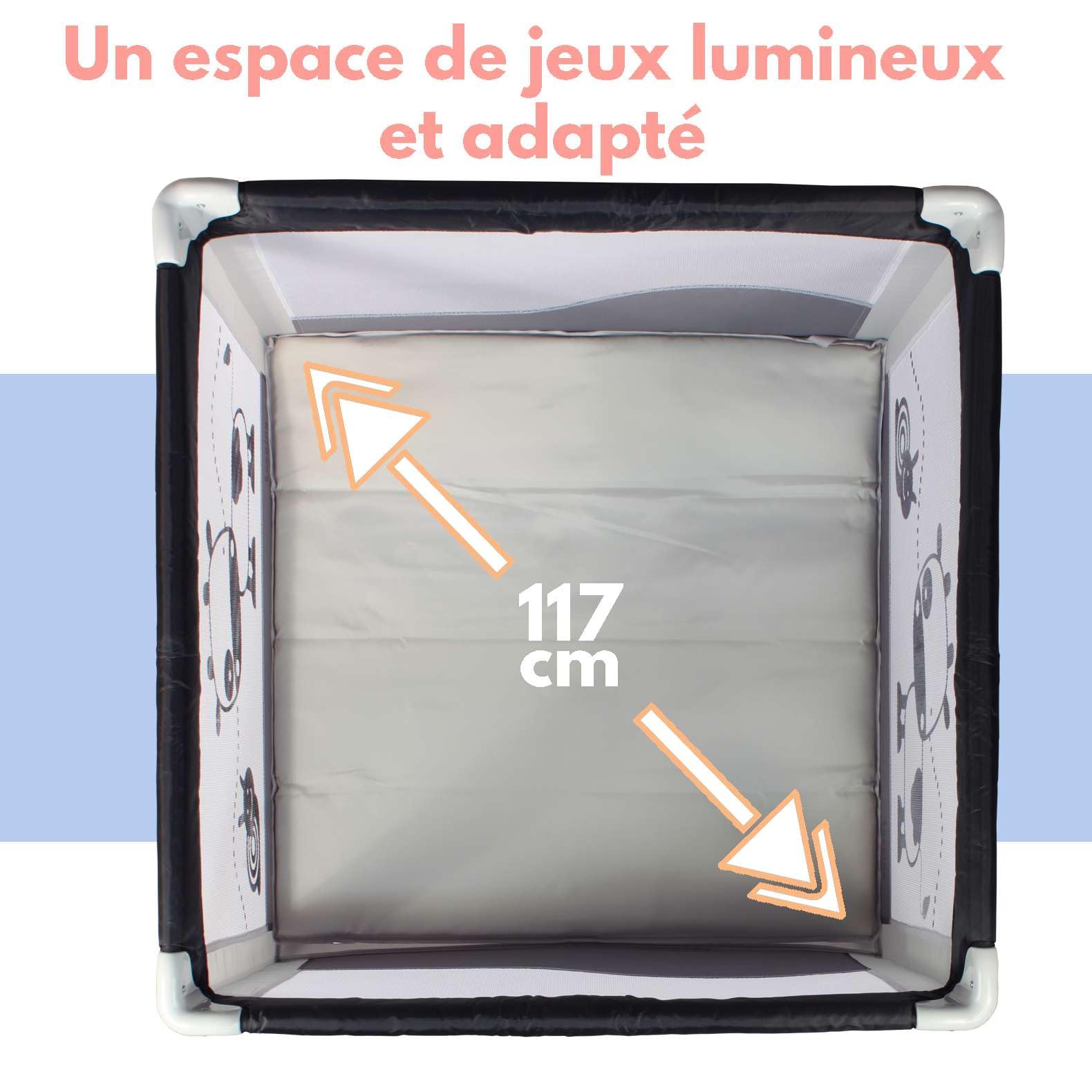 Looping - Parc Bébé Pliable 90 x 90 cm Black Emotion | Avec Réhausseur et Réglable sur 2 Niveaux, Sac de Transport Inclus | Pour Bébé & Enfants jusqu'à 15kg