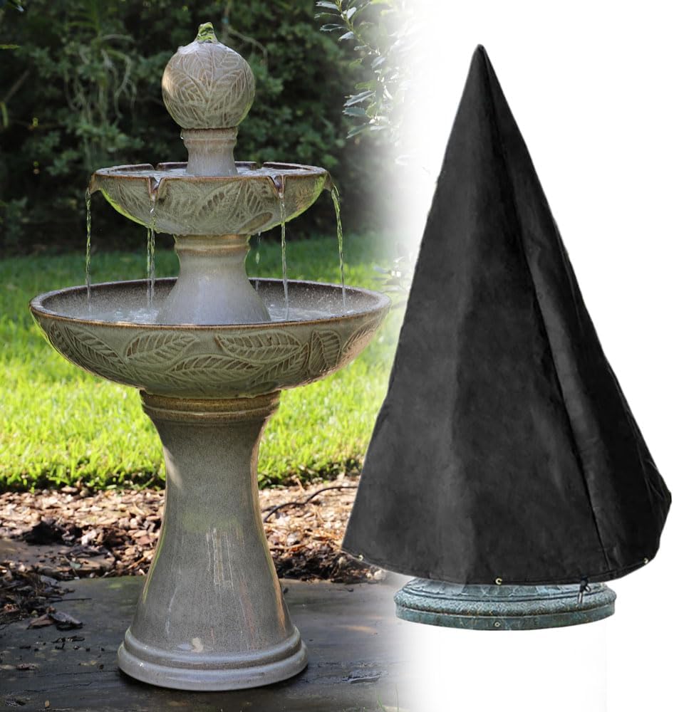 Outdoor Water Fountain Cover for Winter - Waterproof Heavy Duty 600D Patio Statue Furniture Protector Garden Anti-Freeze Accessories (48"x61") (B)