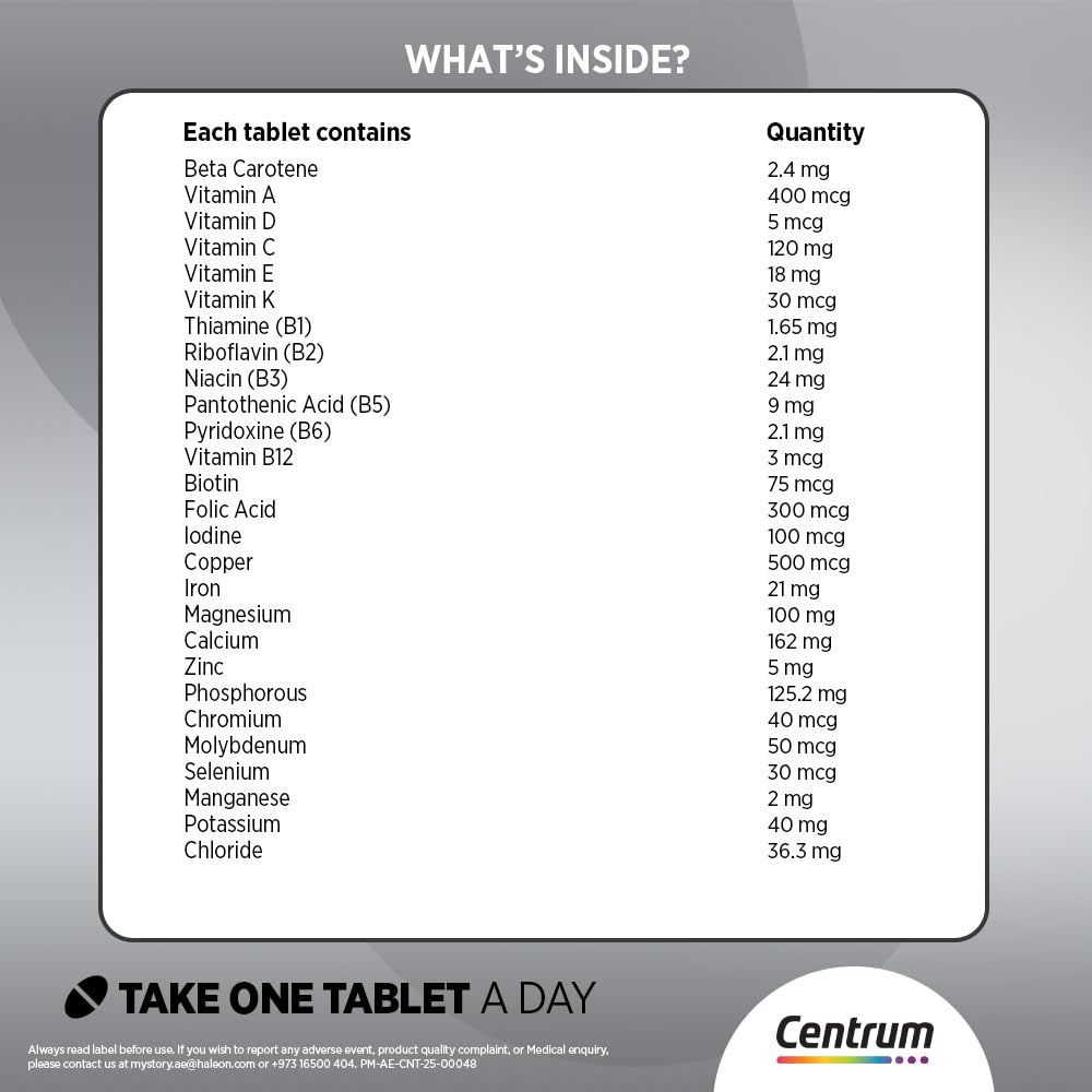 Centrum Silver Adults 50+ Multivitamin 100 Tablets - Complete Daily Vitamins & Minerals Adjusted for Men & Women Over 50 to Support Heart, Brain and Eye Health - 100-Day Supply