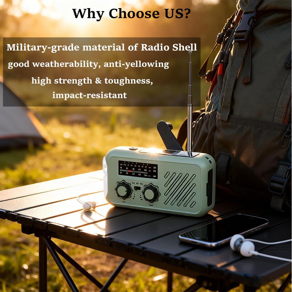 Linterna Solar Recargable con Radio, FM/Am Radio de Emergencia Portátil, Radio Solar de Emergencia con Manivela con LED 2000mAh Powerbank SOS Alarma USB para Camping al Aire Libre Kit Supervivencia