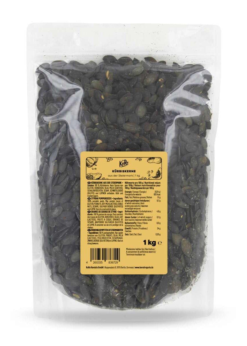 KoRo - Graines de courge de Styrie 1 kg - Naturel et non grillé, sans sel ni peau
