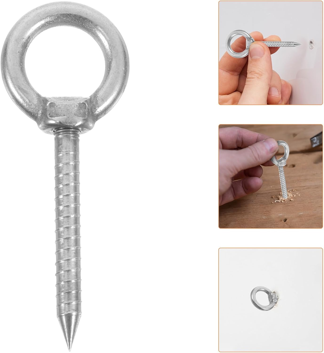 CHILDWEET 10pcs Stainless Steel Screw-in Wall Hooks Round Ring Shape Easy Installation Self-Tapping Hooks for Outdoor and Garage Use