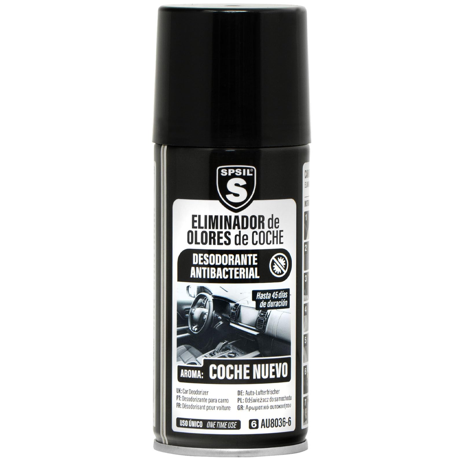SPSIL Spray Eliminador de Olores Aroma Coche Nuevo 150 ml - Fórmula Antibacteriana - Duración de 45 Días - Duración de 45 Días