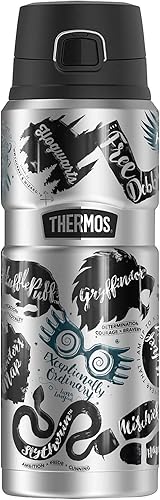 Harry Potter Hogwarts Stamp Collage THERMOS - Botella de bebida de acero inoxidable King con aislamiento al vacío y doble pared, 24 onzas