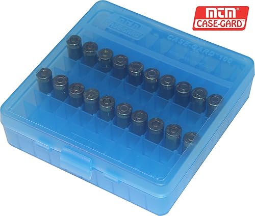 Miniatura 5 de MTM Caja para munición con tapa abatible de 100 balas, 40/45/10 mm, calibre (Azul claro) Azul traslúcido,Transparente Rojo,Verde,Verde