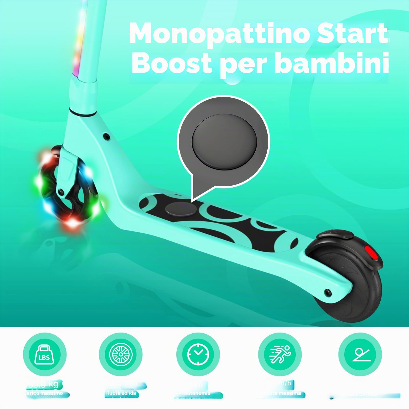 SISIGAD Trotinette Elettrico Bambino 6-8-10-12 Anni Scooter Elettrico Bambino 5.3 Pollici con Luce LED Colorata & 3 Altezze Regolabili, Scooter Elettrico Bambino Carica Max 70 Kg, Velocità Max 10 Km/h