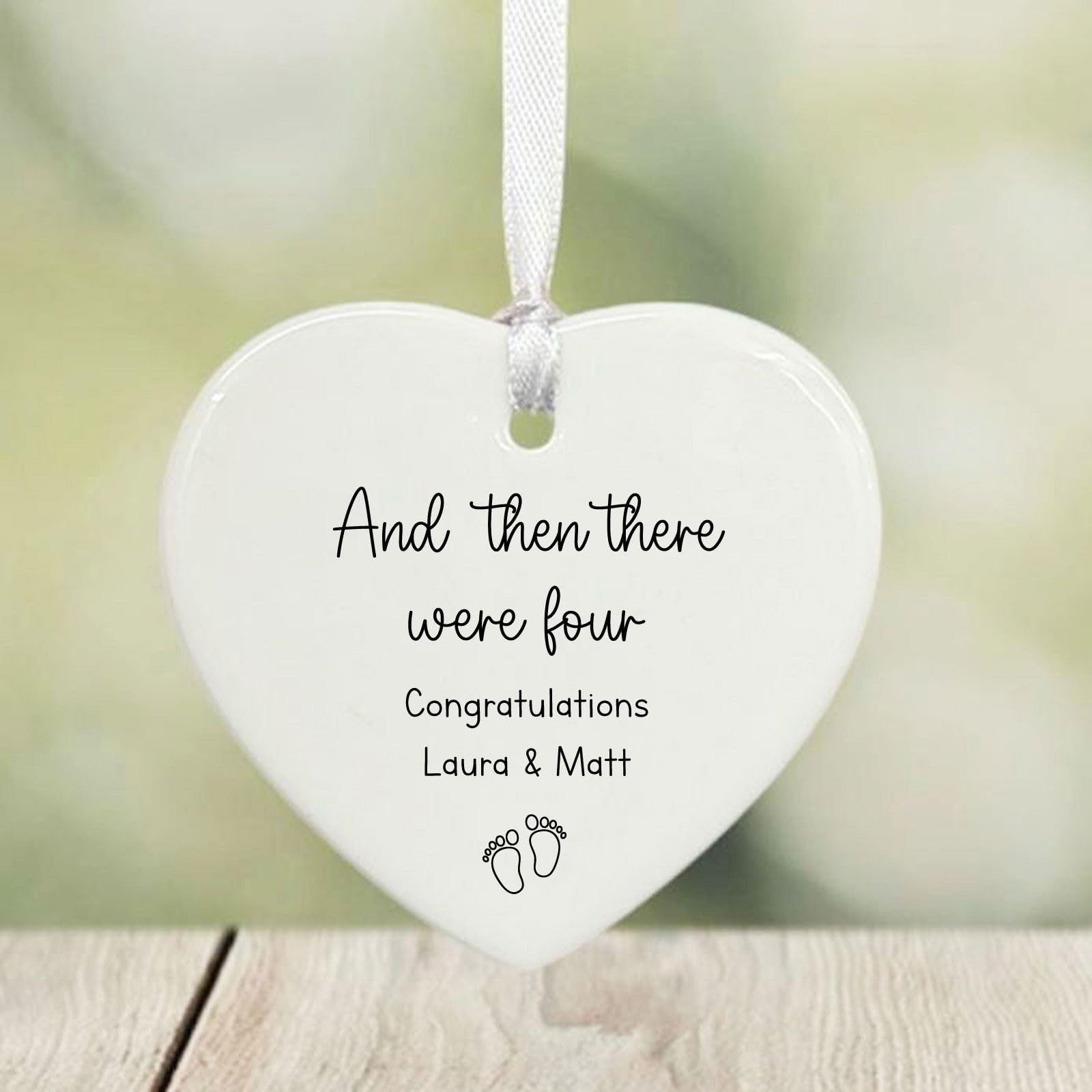 Luck And Luck White Personalised Porcelain Heart 'Then There Were Four' Baby Keepsake, Newborn Gift, Pregnancy Announcement, Family Celebration