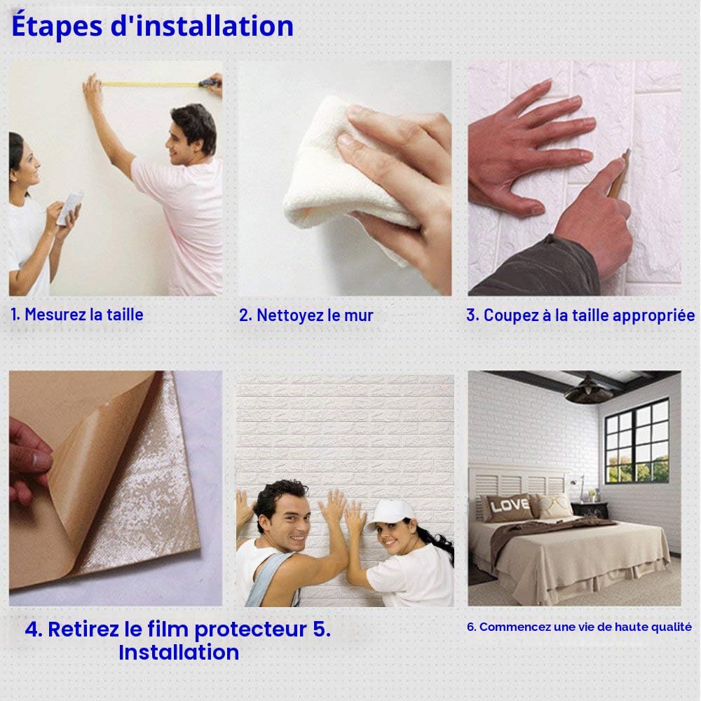 WANWEITONG PE Mousse Papier Peint en 3D Auto-Adhésif Bricolage Autocollants Muraux Décor Mural en Relief Brique en Pierre pour Bureau Chambre Séjour Décoration d'intérieur 60 * 60cm (24 Pcs, Blanc)