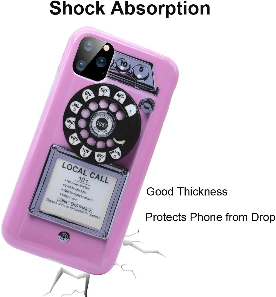 Unov Phone Case for iPhone 11 Pro Case Soft Protective Slim TPU Shockproof Bumper Design 5.8 Inch (Retro Payphone)
