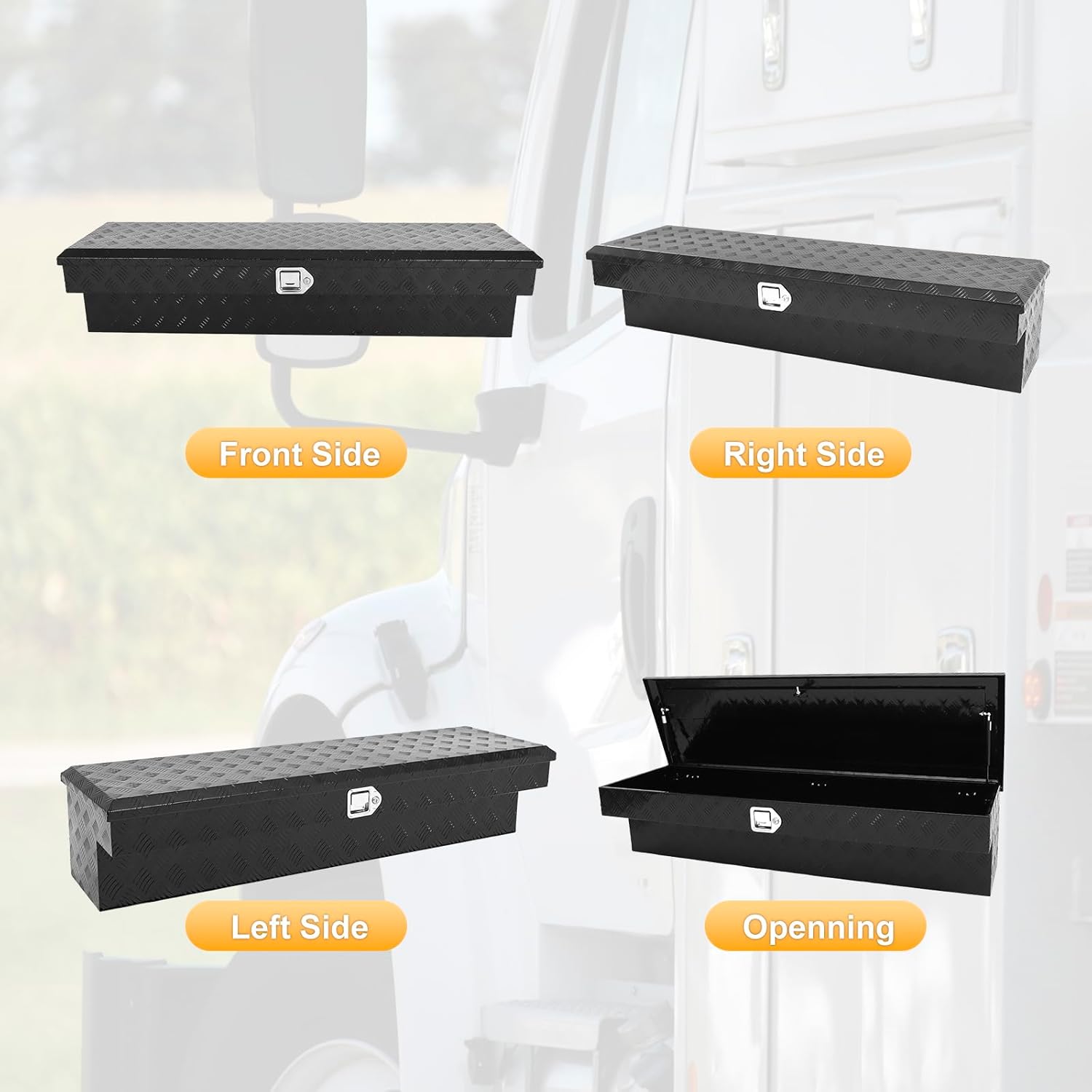 56 Inch Side Mount Truck Tool Box Aluminum Storage Box,56 x 17 x 13 Toolbox Organizer w/Lock and Keys For Pickup,Truck Bed, RV,Heavy Duty Waterproof job box - Black