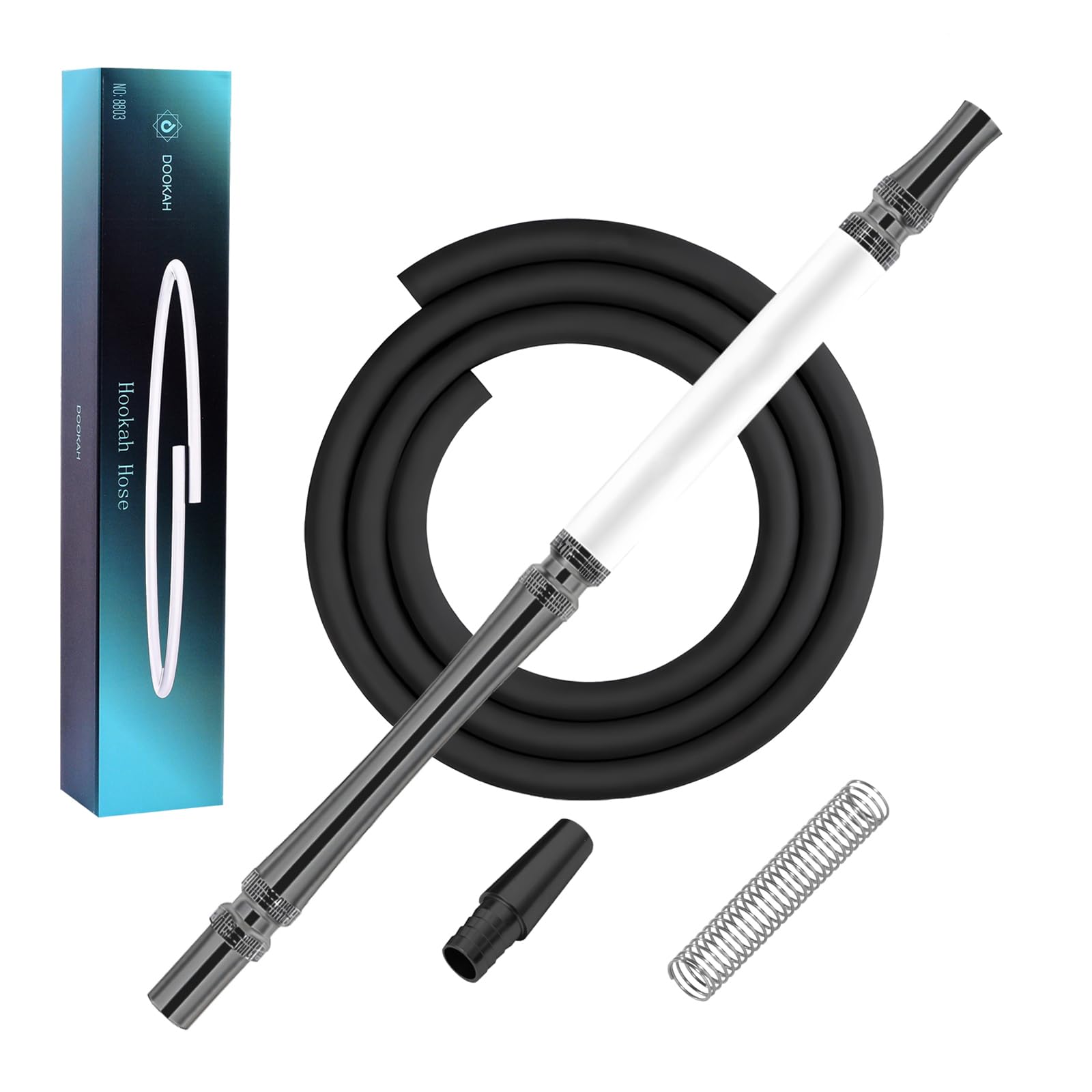 Washable Hookah Hose Set - 47 2 Soft-Touch Silicone Shisha Pipe with 12 Aluminum Handle Anti-Kink Spring -