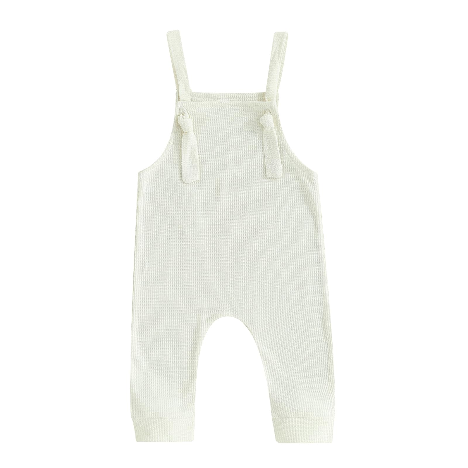 Multitrust Toddler Baby Boy Girl Waffled Overalls Jumpsuit Sleeveless Adjustable Straps One Piece Suspender Pants Unisex Romper (White, 6-12 Months)
