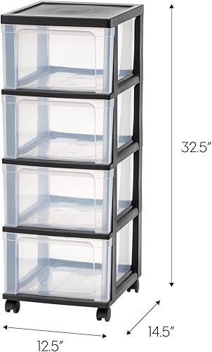 Miniatura 2 de IRIS Carrito estrecho de 4 cajones, negro, paquete de 2