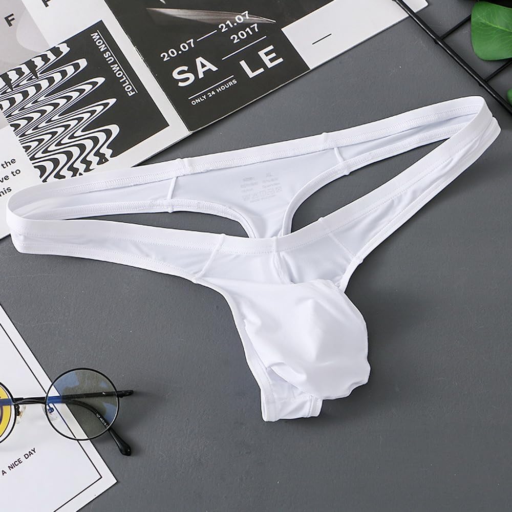 COMLIFE Mens Ice Silk Thongs Underwear U Convex Pouch Nylon Solid Color G-String Thongs Underwear Panties - Image 3